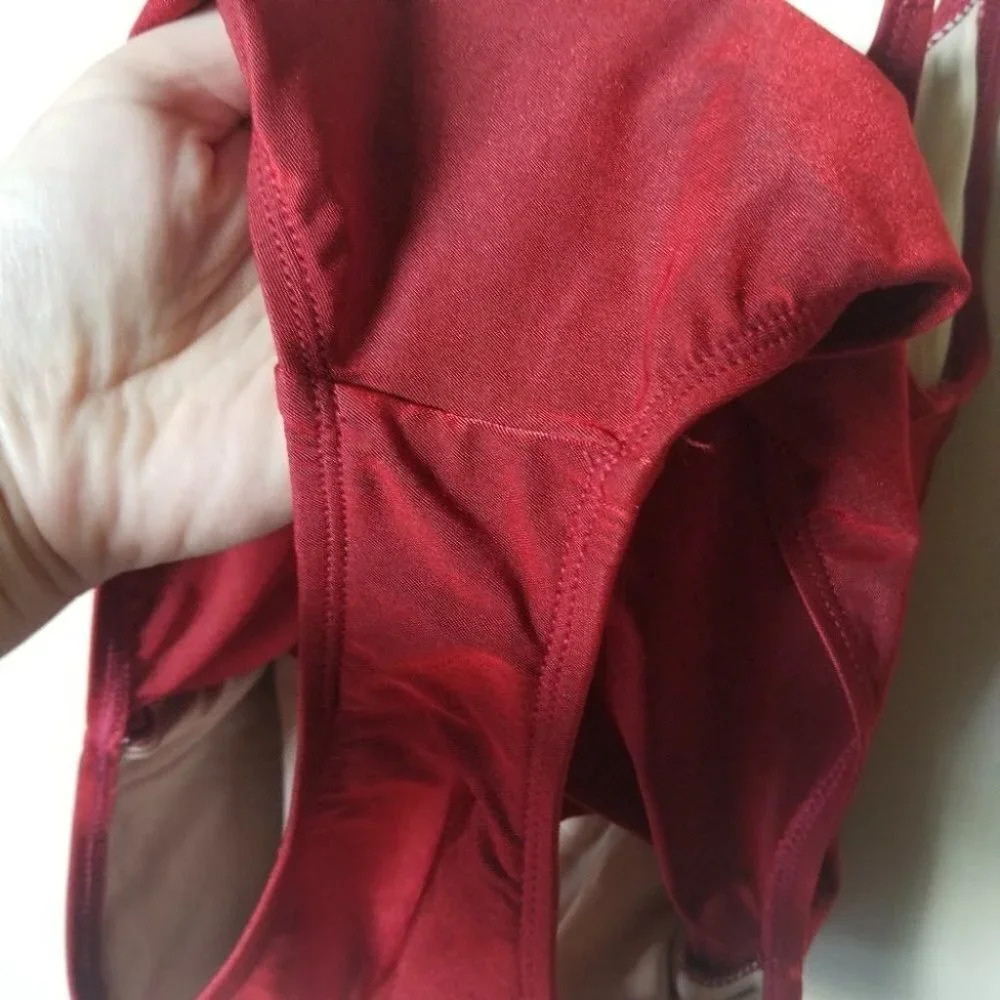 ANNE klein metallic red faux wrap one piece bathing suit - Picture 8 of 9